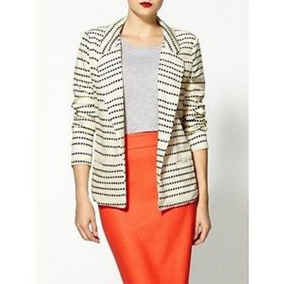 PJK  PATTERSON J. KINCAID Ricci BLAZER Jacket SHOULDER Pads IVORY Black - Picture 1 of 1